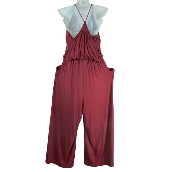 Moulinette Soeurs Burgundy Large Wide-Leg Halter Jumpsuit Pantsuit Boho Casual - Picture 3 of 8